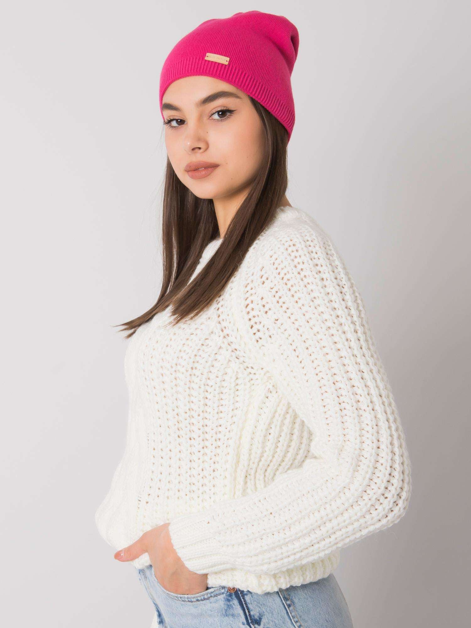 RUE PARIS Różowa czapka beanie damska