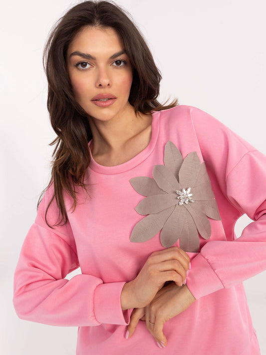 Różowa damska bluza bez kaptura z broszką
