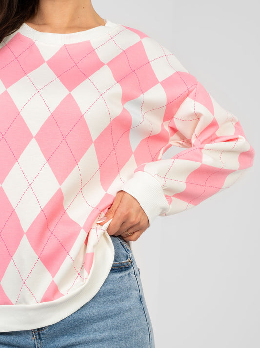 Różowa bluza oversize w geometryczne wzory