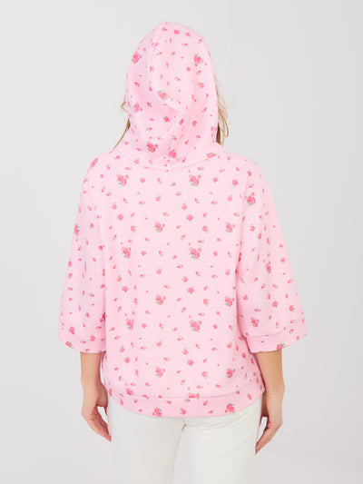 Różowa luźna bluza w róże