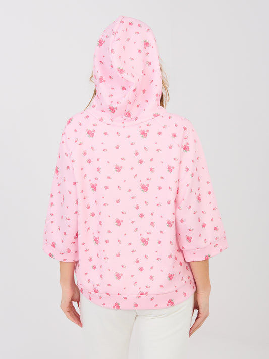 Różowa luźna bluza w róże