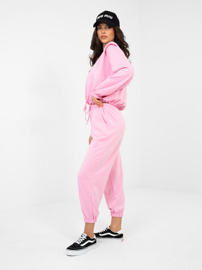 RUE PARIS Różowa krótka bluza z wiązaniem