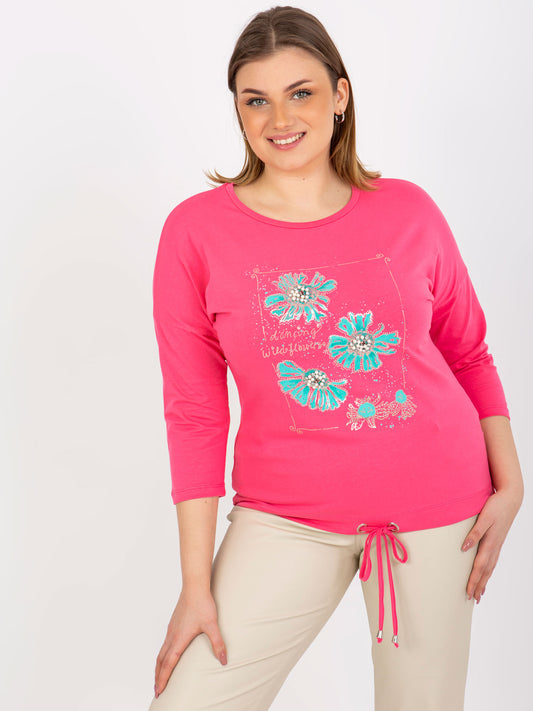 Różowa bluzka plus size z aplikacją i ściągaczem