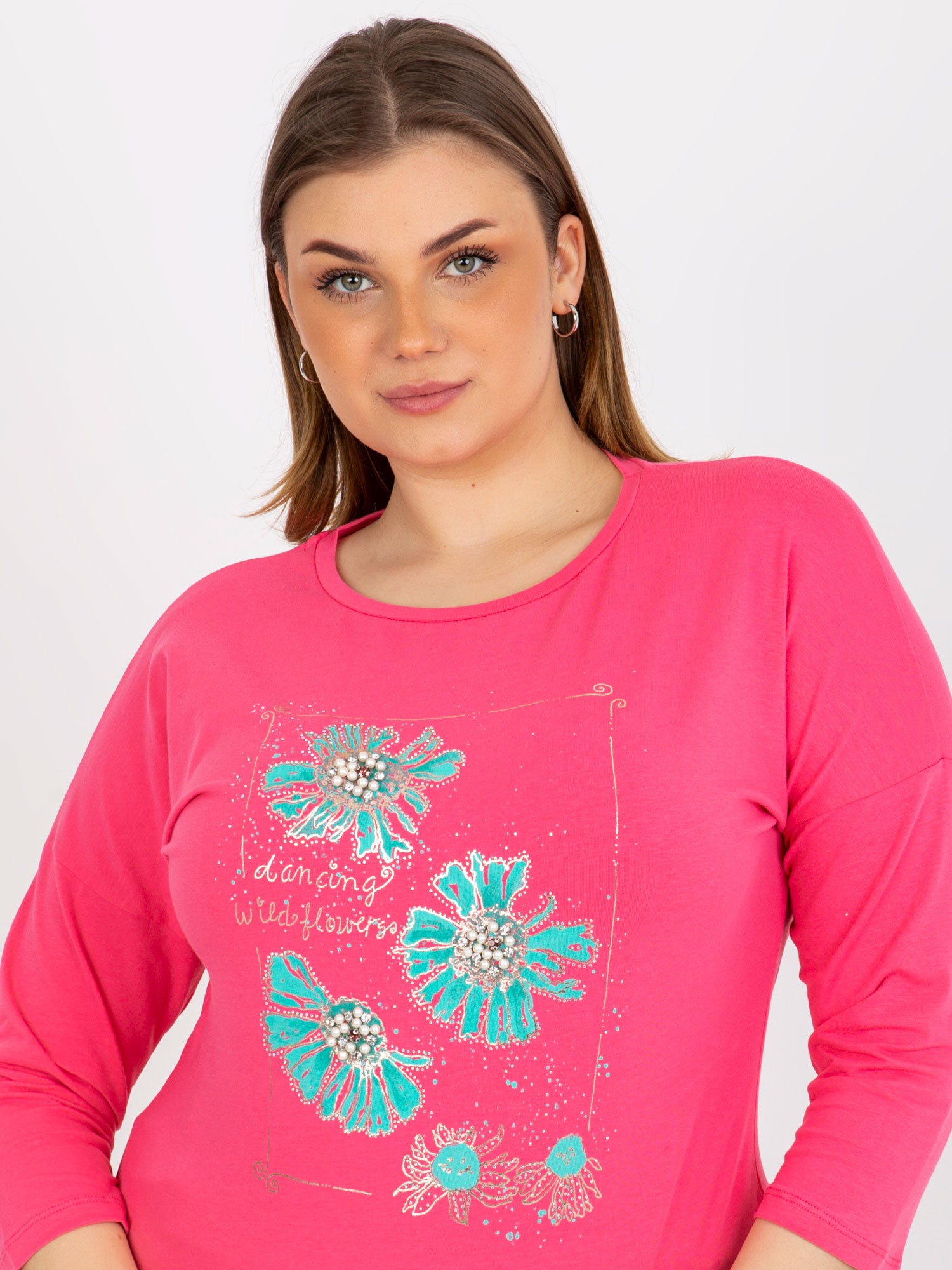 Różowa bluzka plus size z aplikacją i ściągaczem