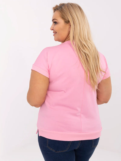 Różowa bluzka plus size z okrągłym dekoltem