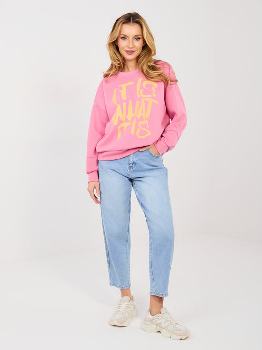 RUE PARIS Różowa dresowa bluza z miękkiego materiału