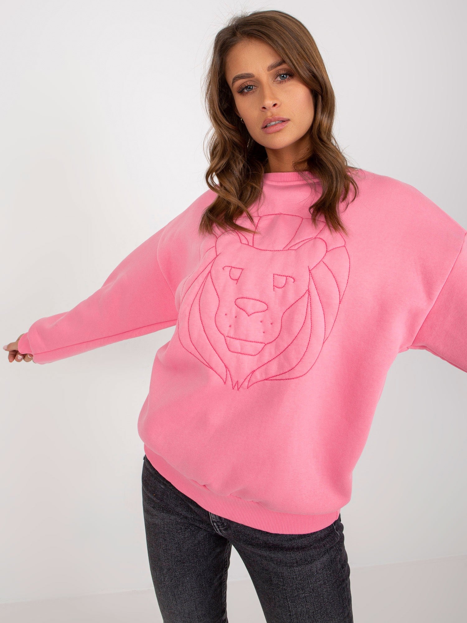 Różowa ocieplana bluza bez kaptura oversize