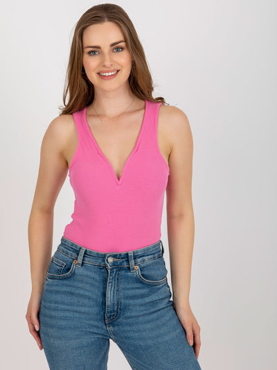 Różowe prążkowane body basic z bawełny