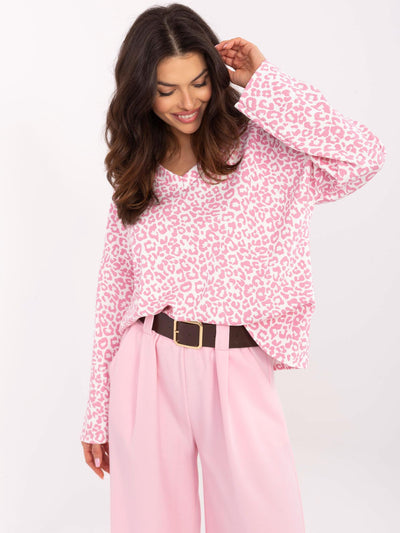 Różowo-biała damska bluza oversize w cętki