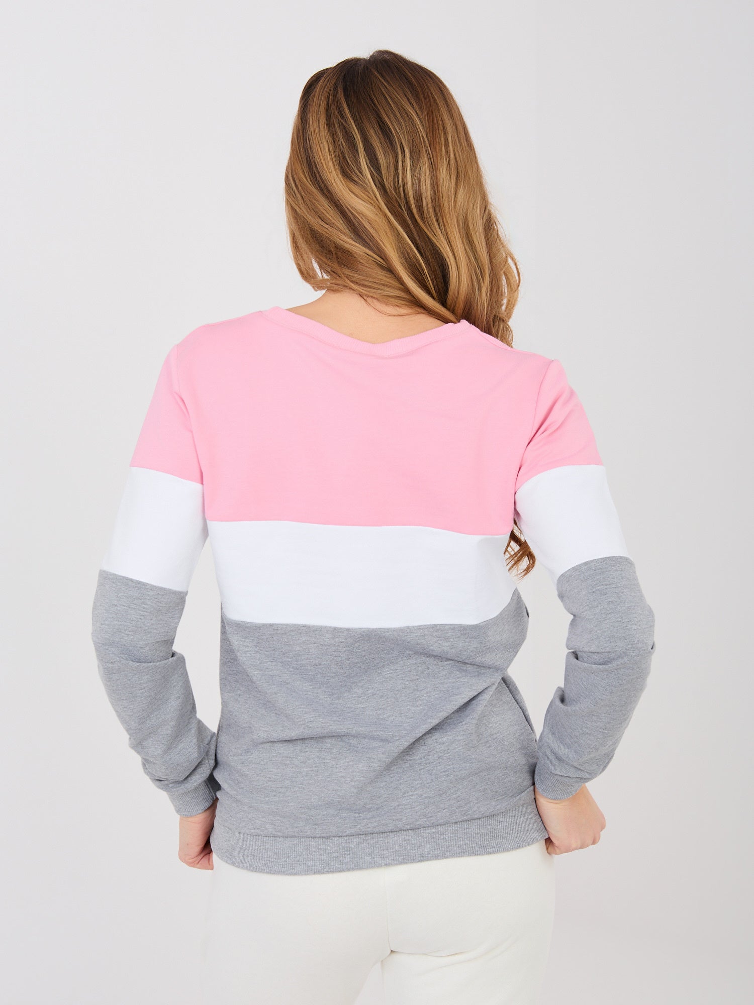 RUE PARIS Różowo-ciemnoszara bluza basic bez kaptura