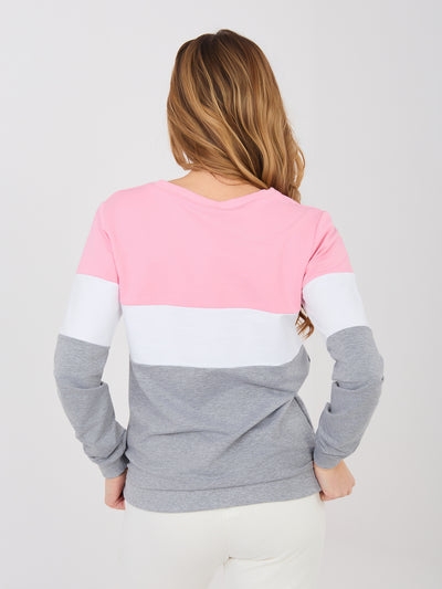 RUE PARIS Różowo-ciemnoszara bluza basic bez kaptura