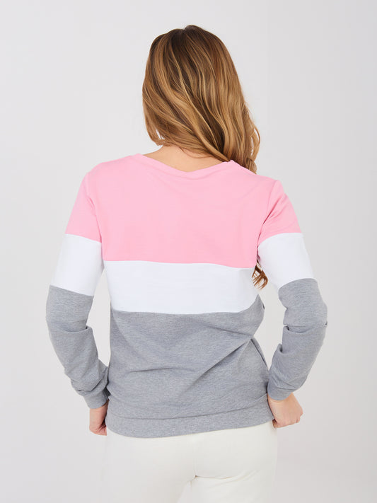 RUE PARIS Różowo-ciemnoszara bluza basic bez kaptura