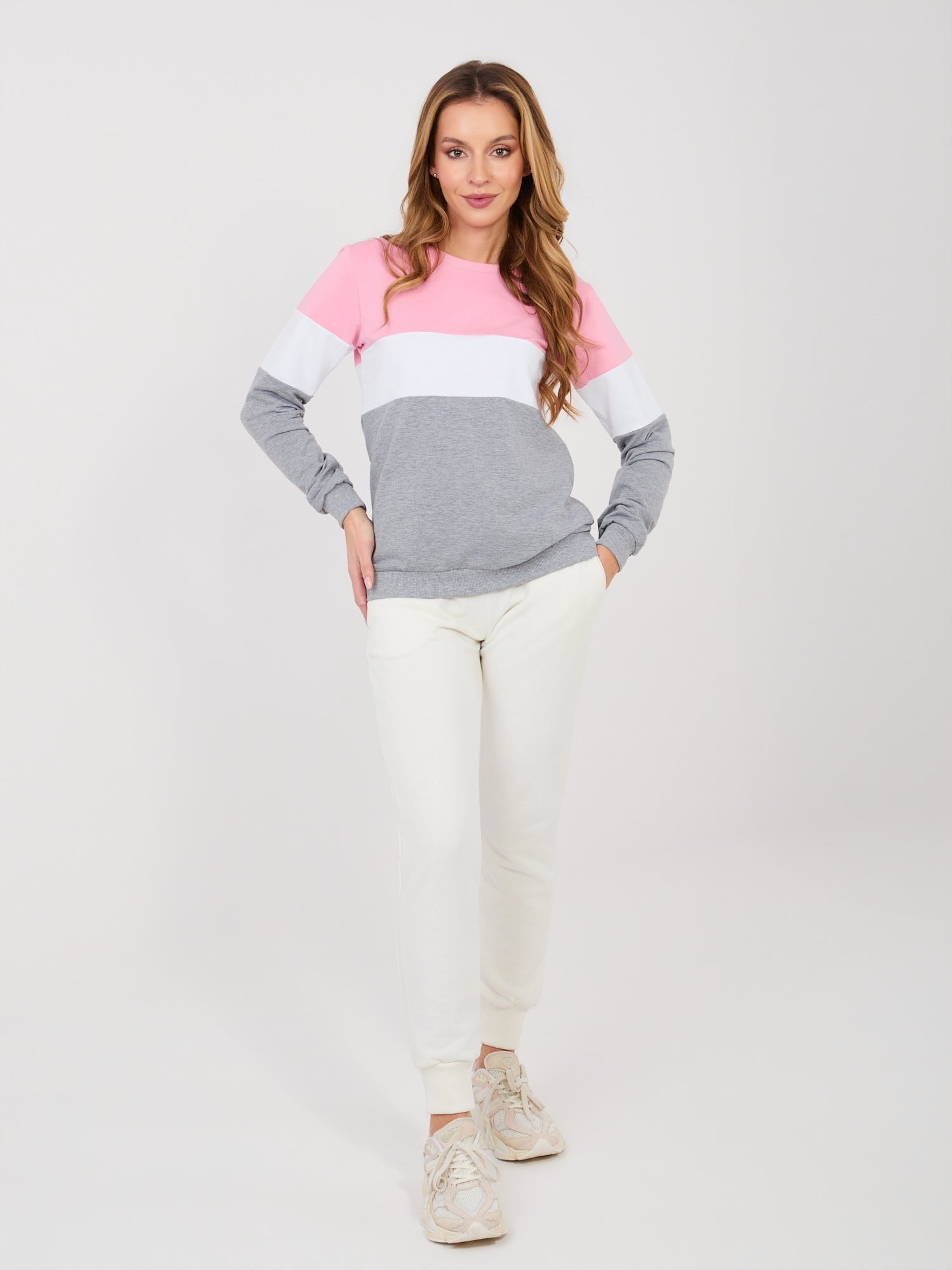 RUE PARIS Różowo-ciemnoszara bluza basic bez kaptura