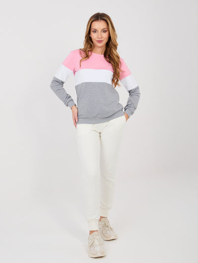 RUE PARIS Różowo-ciemnoszara bluza basic bez kaptura