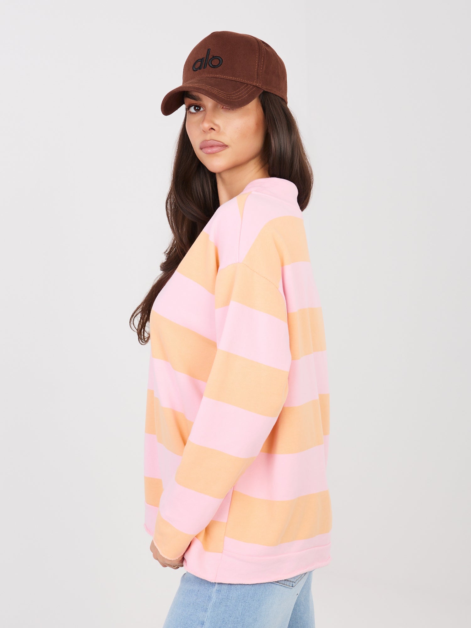 Różowo-pomarańczowa kolorowa bluza oversize w paski