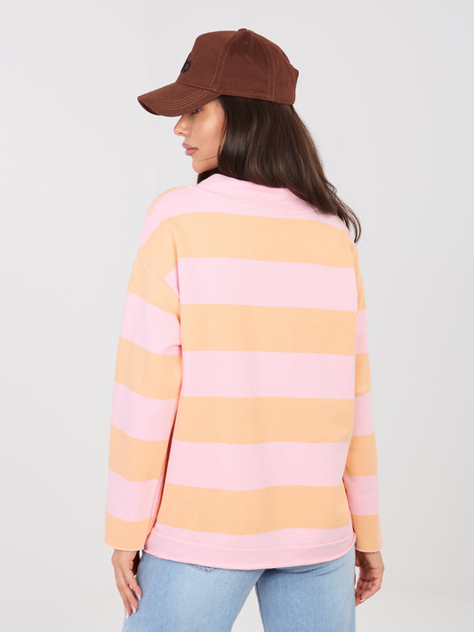 Różowo-pomarańczowa kolorowa bluza oversize w paski