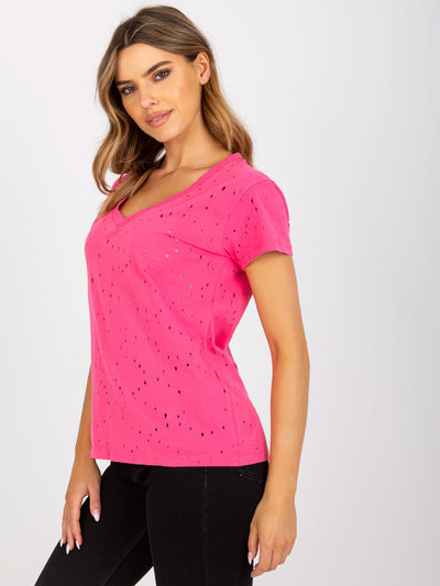 Różowy bawełniany t-shirt z krótkim rękawem