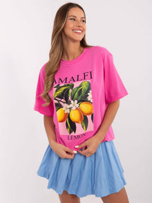 Różowy t-shirt oversize z napisem Lemon
