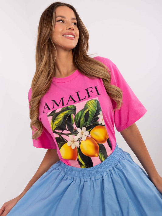 Różowy t-shirt oversize z napisem Lemon