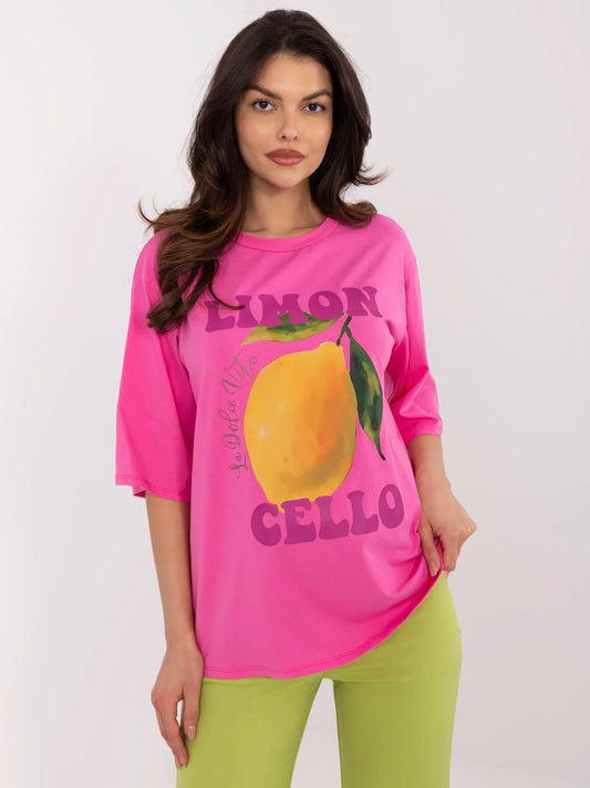 Różowy bawełniany t-shirt z nadrukiem