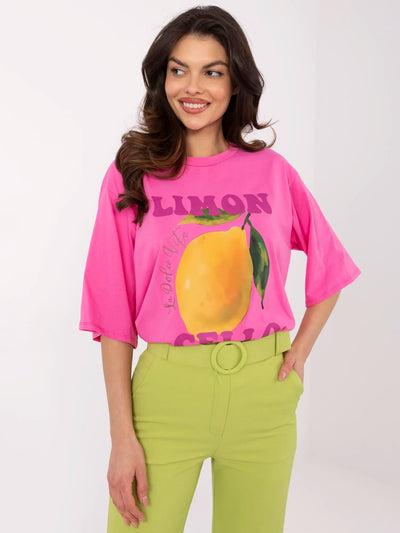 Różowy bawełniany t-shirt z nadrukiem