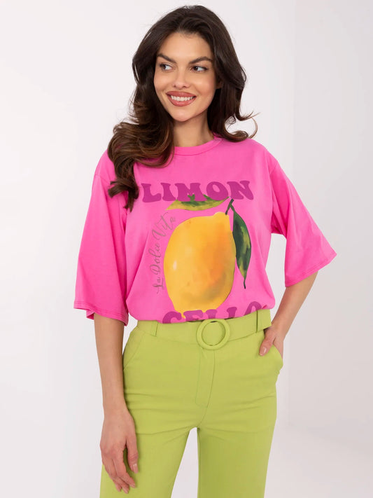 Różowy bawełniany t-shirt z nadrukiem