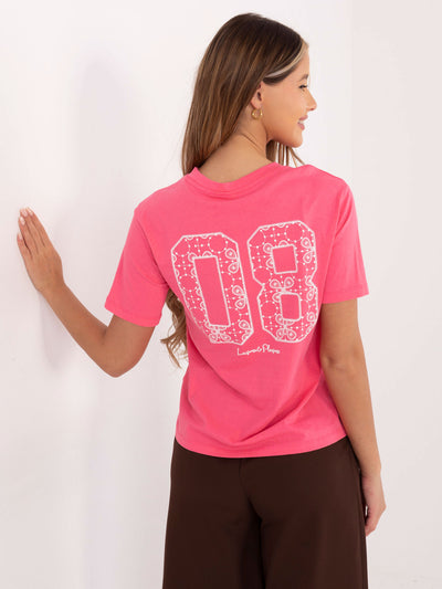 SUBLEVEL Różowy t-shirt z nadrukiem na plecach