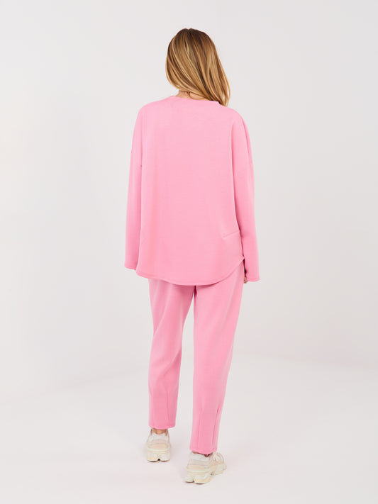 RUE PARIS Różowy damski komplet z bluzą oversize