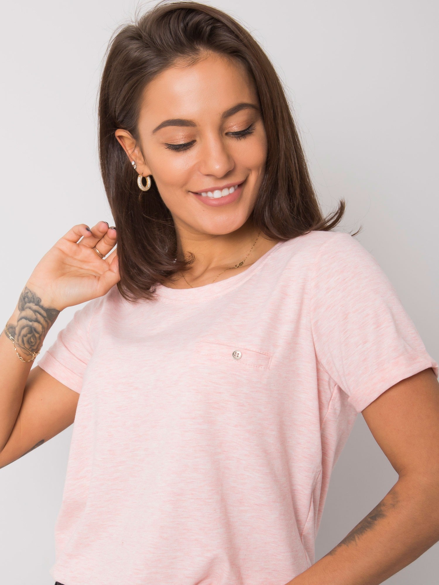 Bawełniany melanżowy t-shirt damski basic różowy
