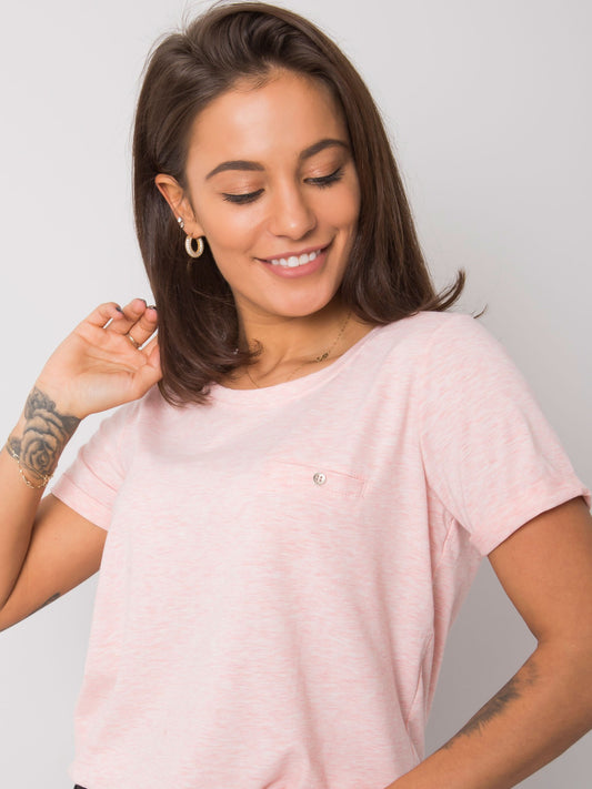 Bawełniany melanżowy t-shirt damski basic różowy