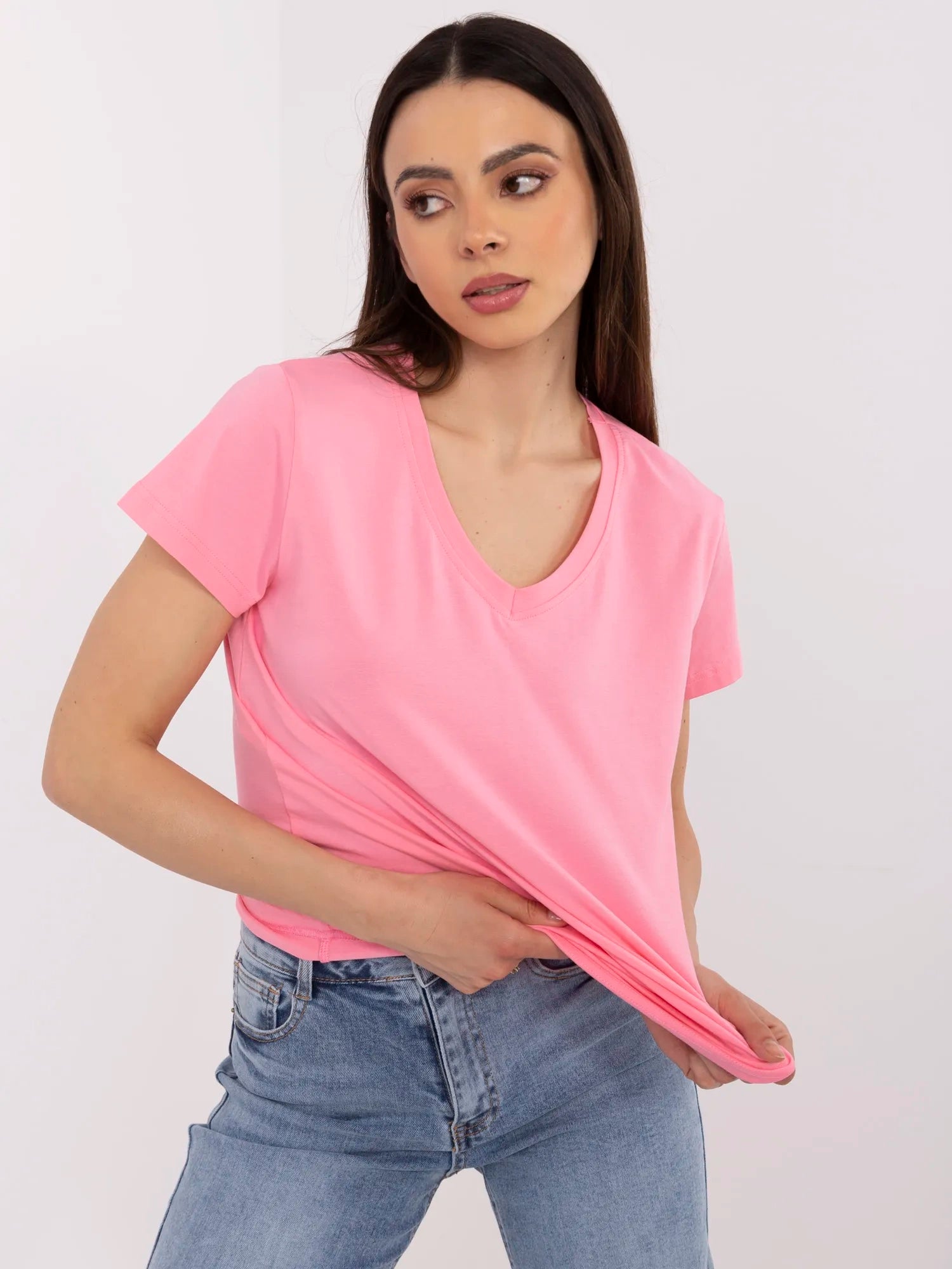 BASIC FEEL GOOD Różowy t-shirt o klasycznym kroju
