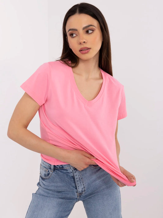 BASIC FEEL GOOD Różowy t-shirt o klasycznym kroju