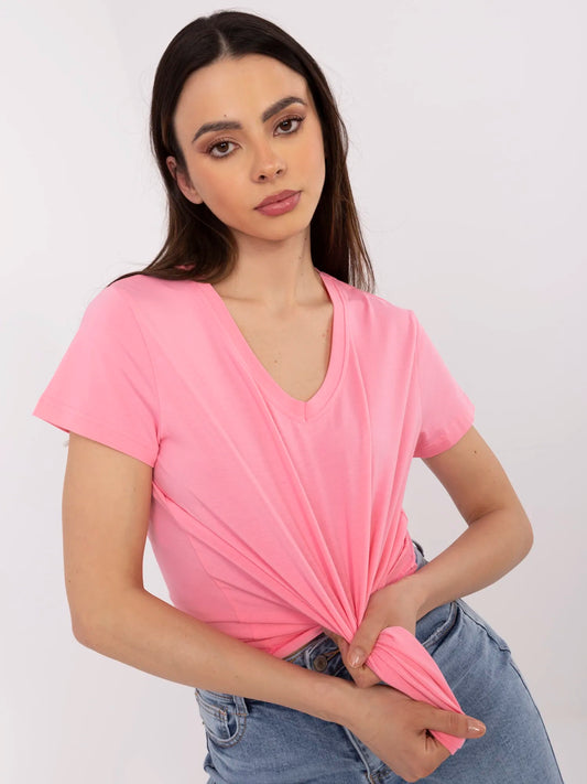 BASIC FEEL GOOD Różowy t-shirt o klasycznym kroju