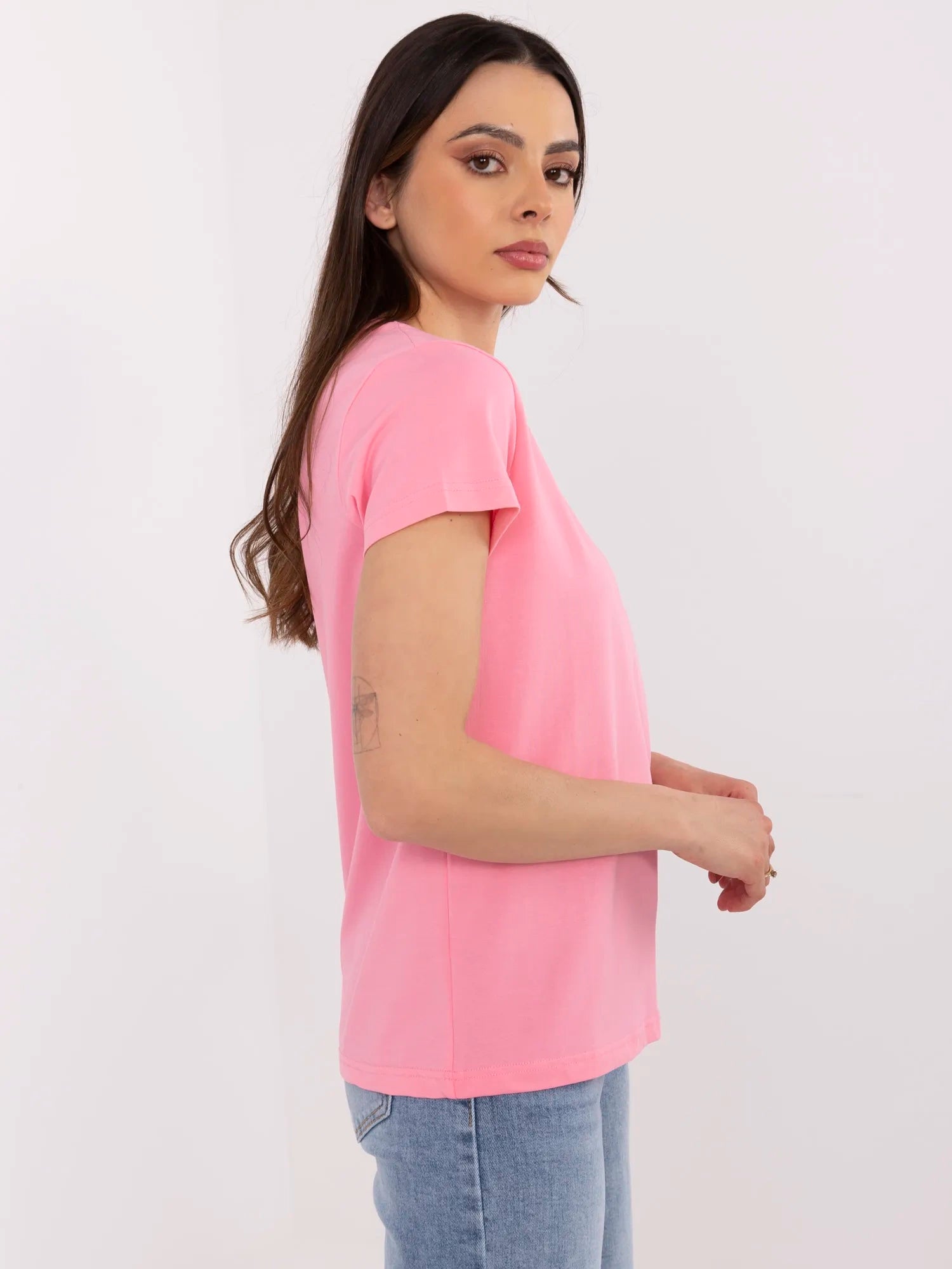 BASIC FEEL GOOD Różowy t-shirt o klasycznym kroju