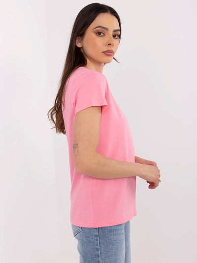 BASIC FEEL GOOD Różowy t-shirt o klasycznym kroju