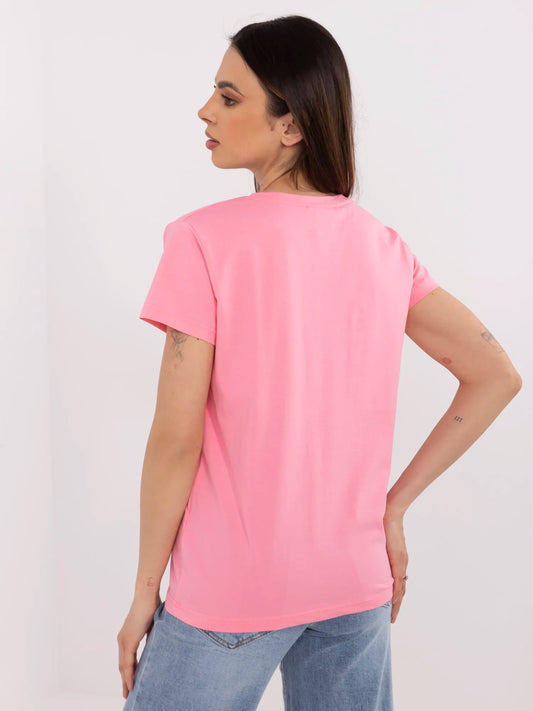 BASIC FEEL GOOD Różowy t-shirt o klasycznym kroju
