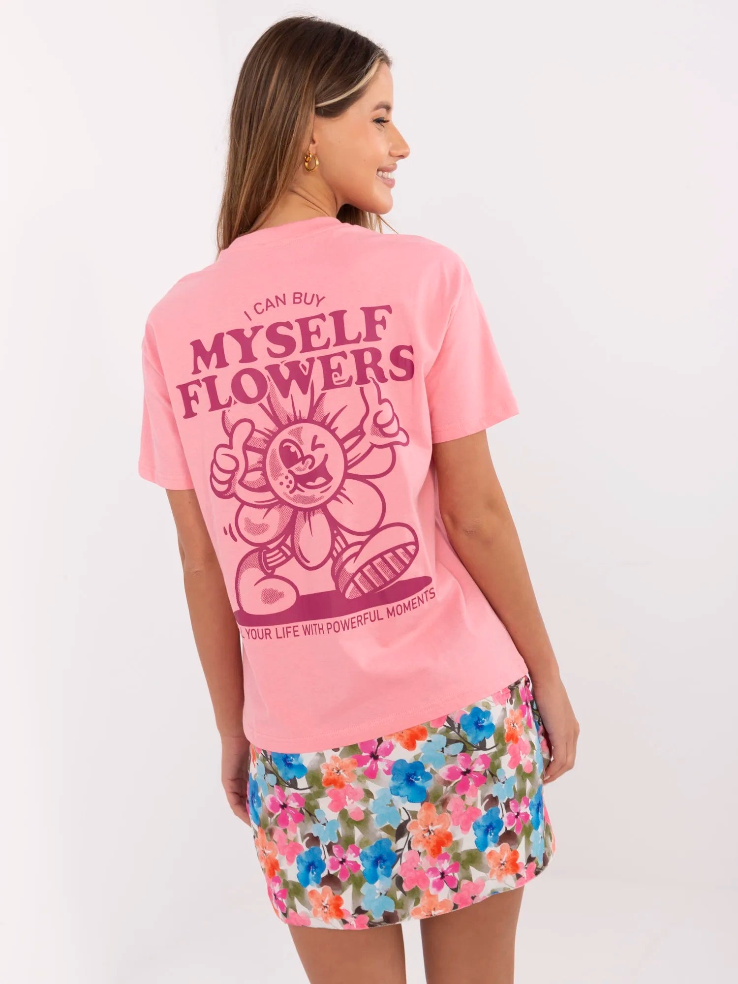 SUBLEVEL Różowy damski t-shirt z napisami