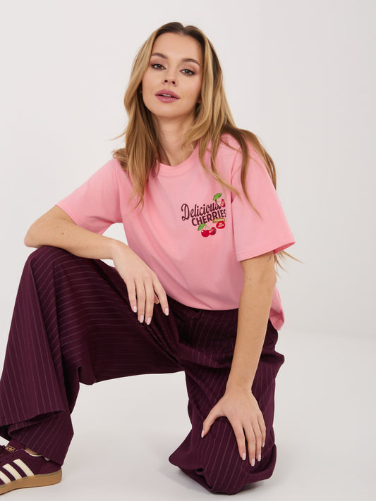 SUBLEVEL Różowy bawełniany t-shirt z napisami