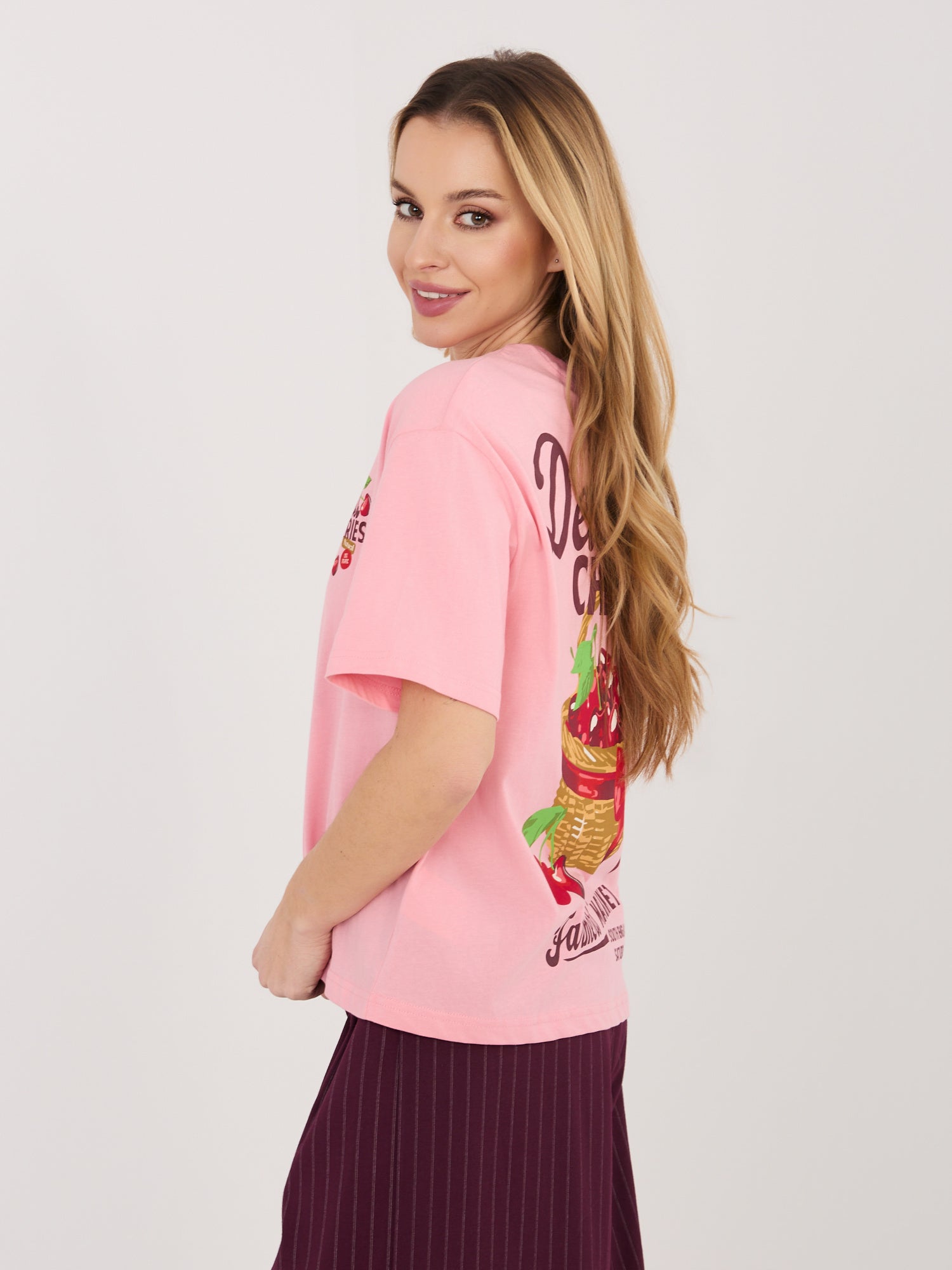 SUBLEVEL Różowy bawełniany t-shirt z napisami