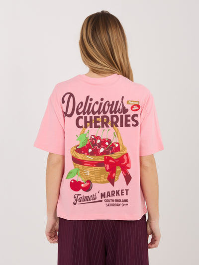 SUBLEVEL Różowy bawełniany t-shirt z napisami