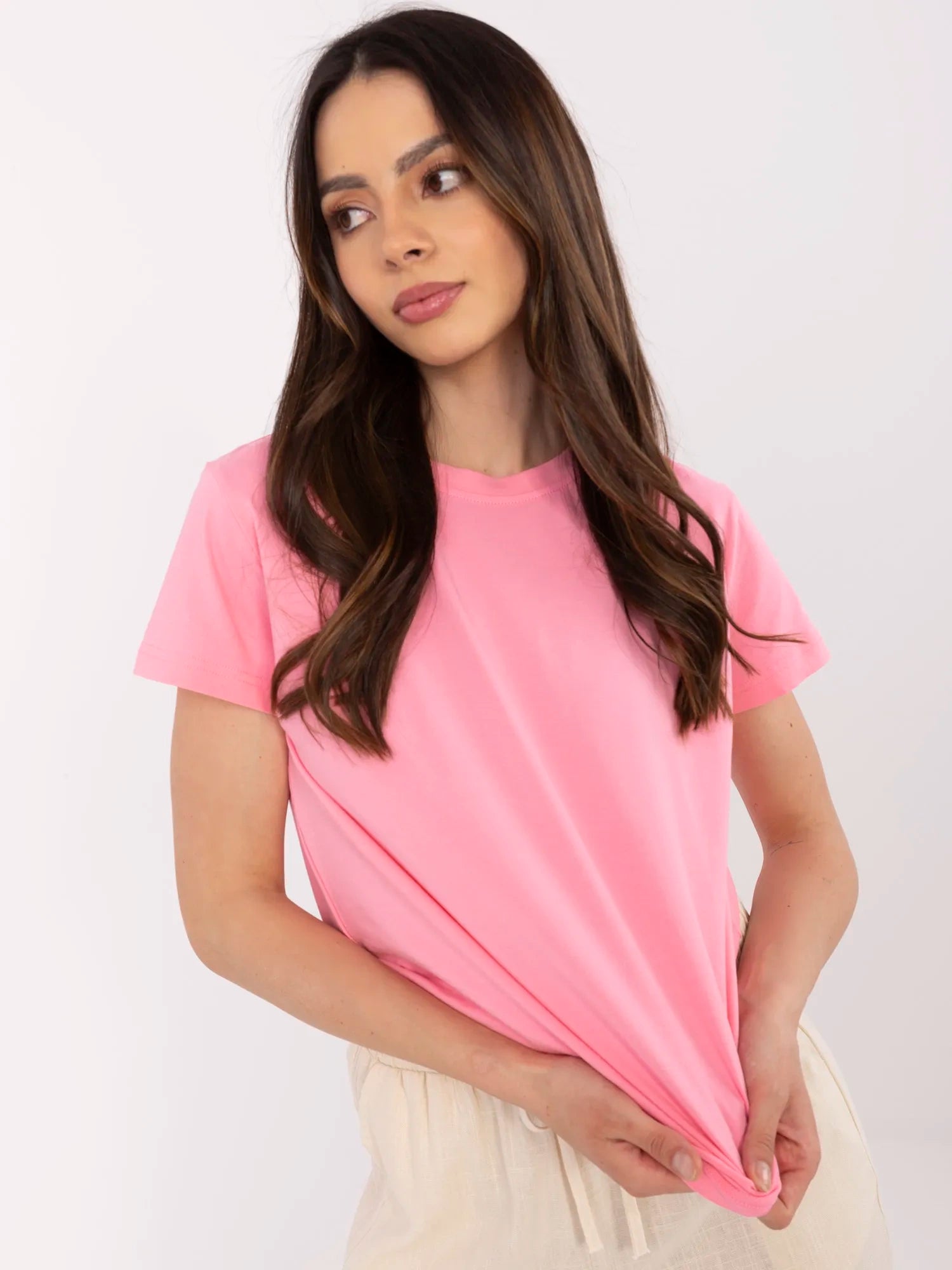BASIC FEEL GOOD Różowy damski t-shirt z bawełny