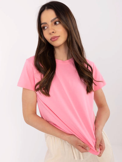 BASIC FEEL GOOD Różowy damski t-shirt z bawełny