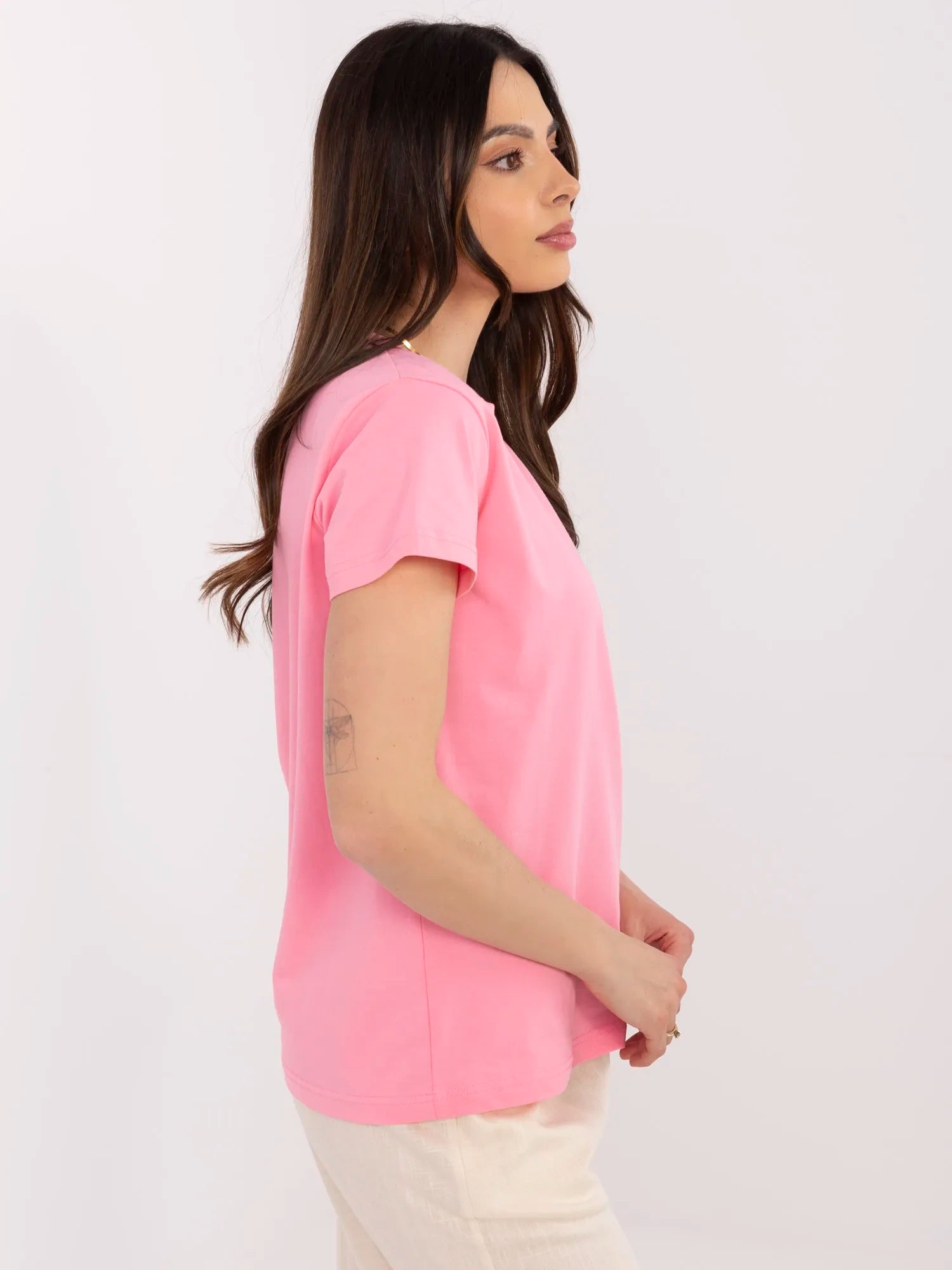 BASIC FEEL GOOD Różowy damski t-shirt z bawełny