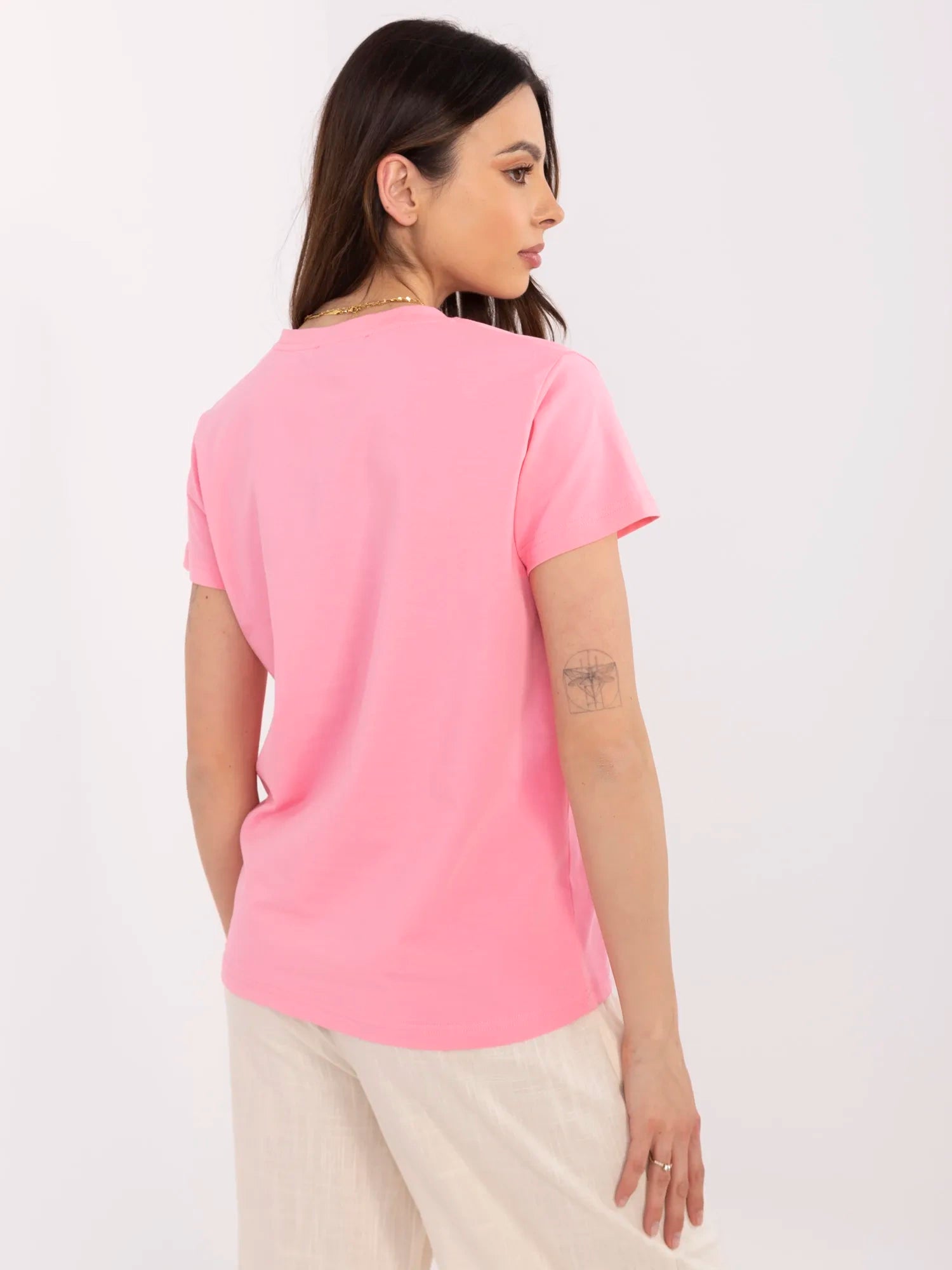 BASIC FEEL GOOD Różowy damski t-shirt z bawełny