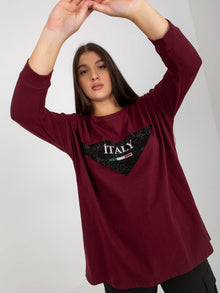 Śliwkowa bluzka plus size z rękawem 3/4