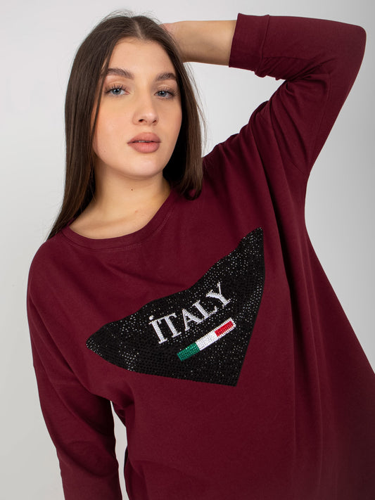 Śliwkowa bluzka plus size z rękawem 3/4