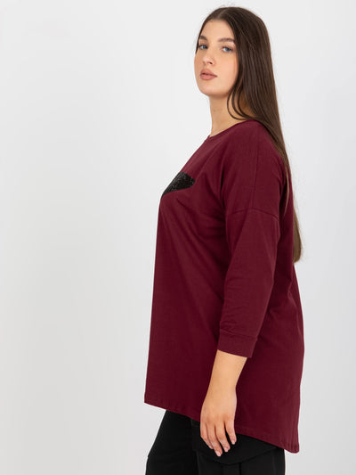 Śliwkowa bluzka plus size z rękawem 3/4
