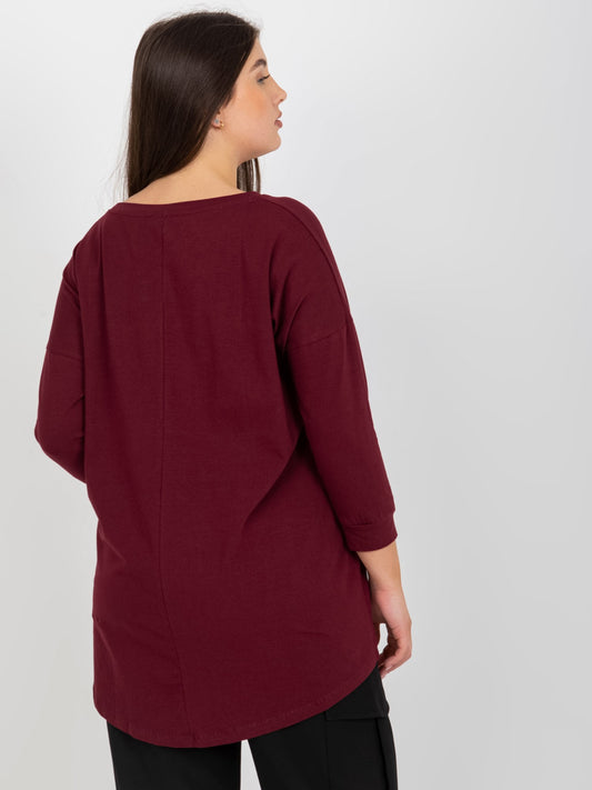 Śliwkowa bluzka plus size z rękawem 3/4