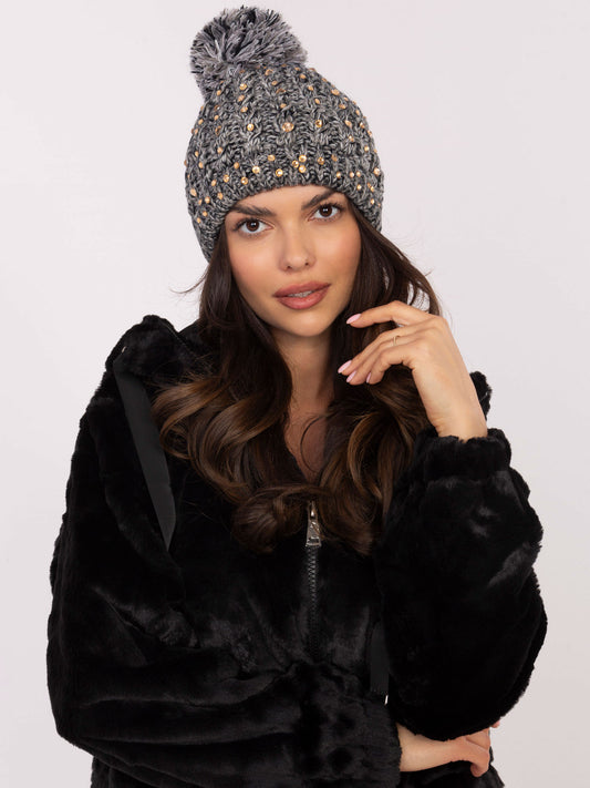 Szara dzianinowa czapka damska