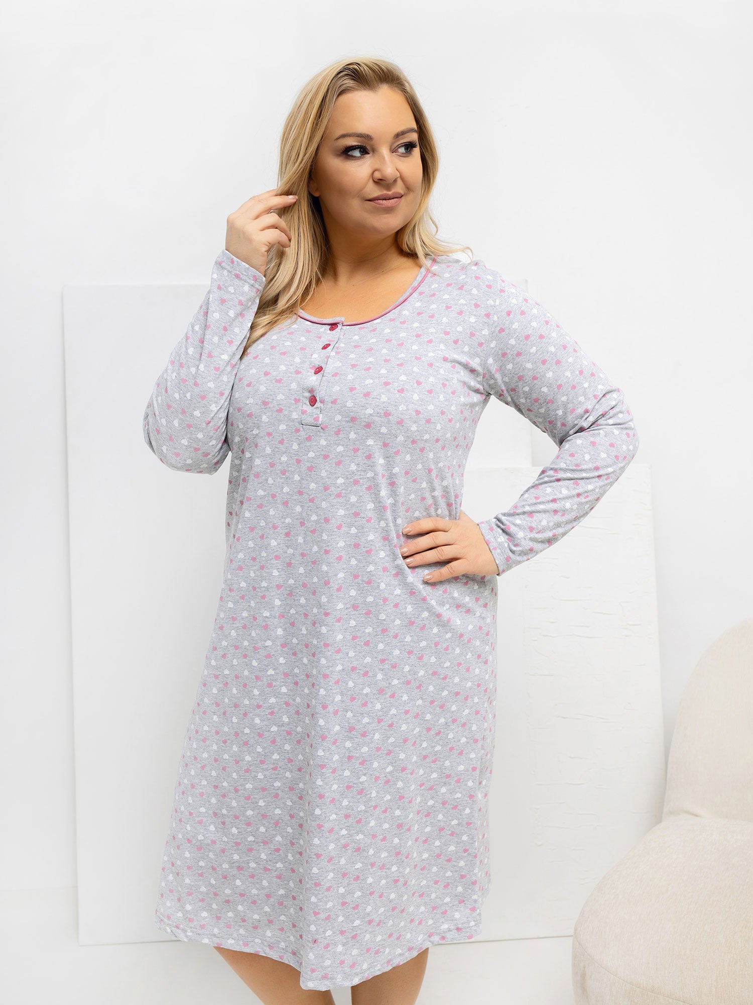 Szara nocna koszula plus size z bawełny